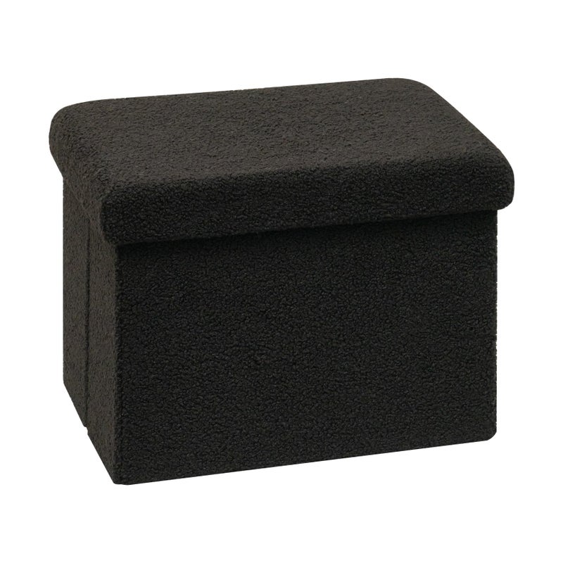 Bonlife Ottoman Seat with StorageFolding Small Footstool for Living RoomCube Toy Chest BoxFoot RestSherpa FabricBlack42x32x32cm