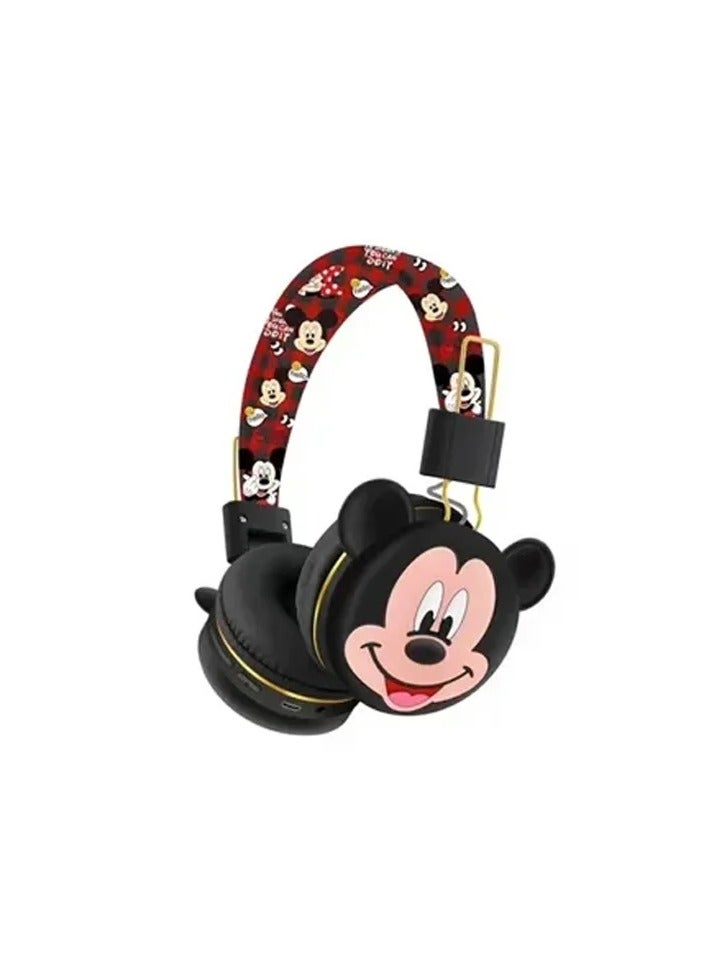 ميكي ماوس سماعات رأس لاسلكية بلوتوث للأطفال  سماعات ميكي ماوس قابلة للطي للأطفال تقليل الضوضاء ؛ مناسبة لسماعات ستيريو للأطفال لبطاقات TF والهواتف المحمولة والأجهزة اللوحية بلون احمرعلى اسود - Image 1