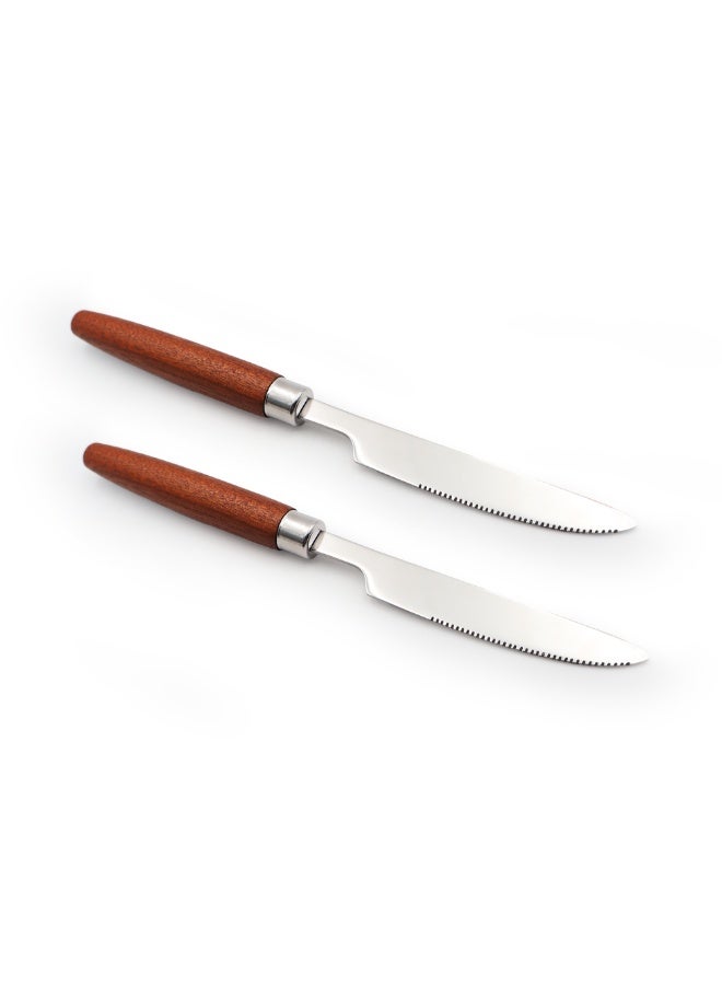 BERAM Woodland Steel Dining Knife 2Pc Premium 420 Stainless Steel Blade with Wooden Handle Sharp Table Knife Kitchen Cutlery for Dinner Salad Dessert Home Restaurant Café - Image 1