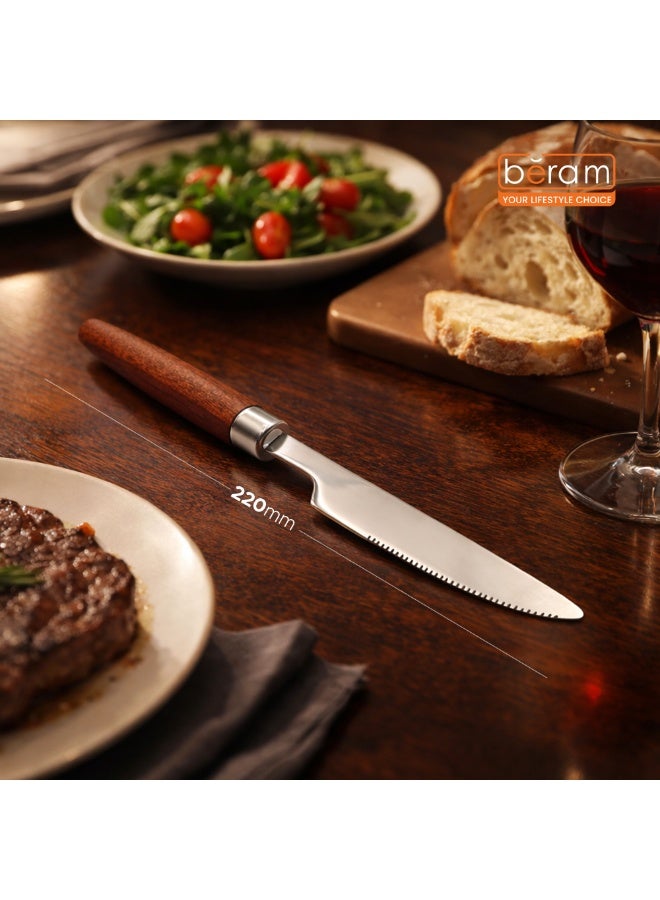 BERAM Woodland Steel Dining Knife 2Pc Premium 420 Stainless Steel Blade with Wooden Handle Sharp Table Knife Kitchen Cutlery for Dinner Salad Dessert Home Restaurant Café - Image 5