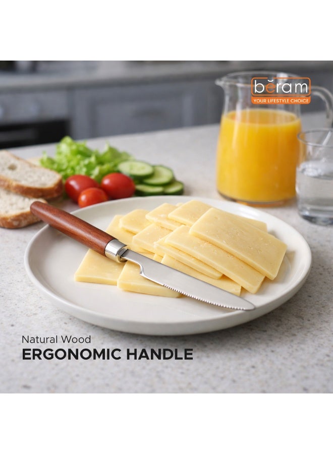 BERAM Woodland Steel Dining Knife 2Pc Premium 420 Stainless Steel Blade with Wooden Handle Sharp Table Knife Kitchen Cutlery for Dinner Salad Dessert Home Restaurant Café - Image 2