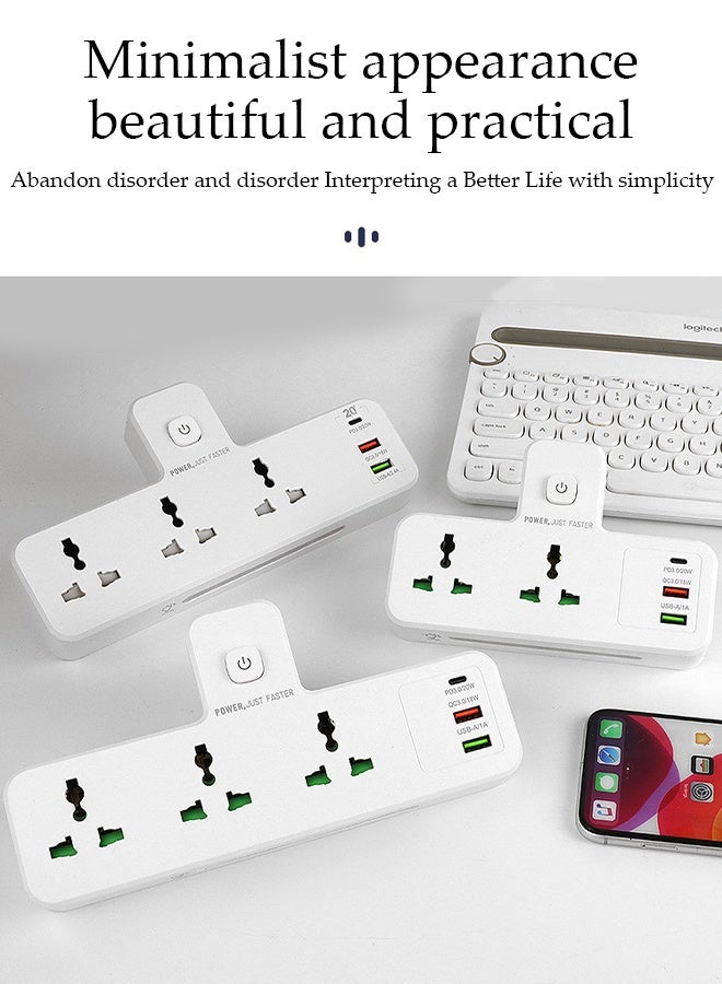 DUNISO Electrical Connection,Multi Plug Extension Socket,6-in-1 Power Extension Socket Power Adapter,3 Outlets Power Socket With 1 USB-A & 1 TYPE-C PD3.0/20W & 1 USB QC 3.0/18W,Extender Wall Charge Socket 3 Way Adaptor  - Image 3