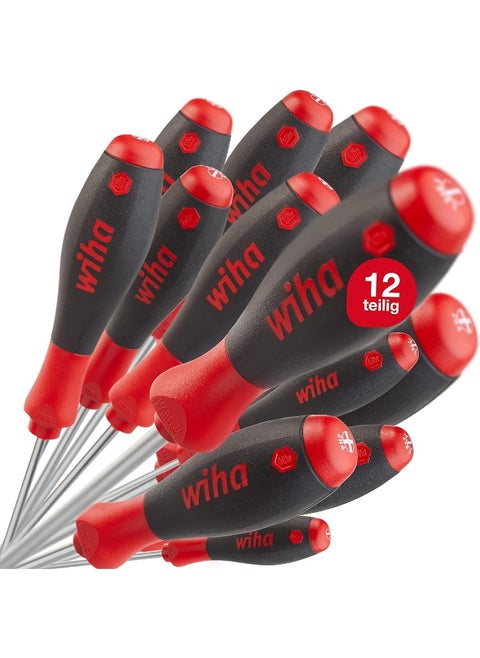 Wiha Schraubendreher Set Softfinish (41002), 12 Pc Screwdriver Set For Everyday Use, Handicraft And Industry, Screwdriver Tool For Dry Applications, Slotted/Phillips/Pozidriv/Torx