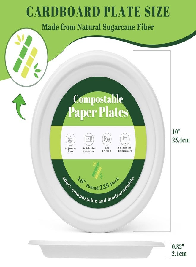 Fniiva 125PCS 10Inch Paper Plates, Heavy Duty Disposable Plates, Compostable Plates, Sugarcane Dinner Plate, Biodegradable Sugarcane Bagasse, Eco-Friendly for Breakfast, Lunch or Family Dinner Meals - Image 2