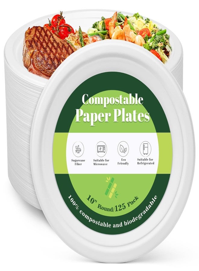 Fniiva 125PCS 10Inch Paper Plates, Heavy Duty Disposable Plates, Compostable Plates, Sugarcane Dinner Plate, Biodegradable Sugarcane Bagasse, Eco-Friendly for Breakfast, Lunch or Family Dinner Meals - Image 1