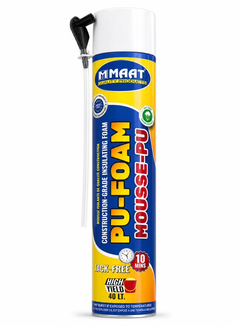 MAAT PU Foam Mousse-E-PU Construction Grade Insulating Foam, High Yield 40L, Fast Curing 10 Minutes, Strong Adhesion, Thermal & Sound Insulation Foam for Doors, Windows, Wall Cracks, Pipes & Gaps - Image 2