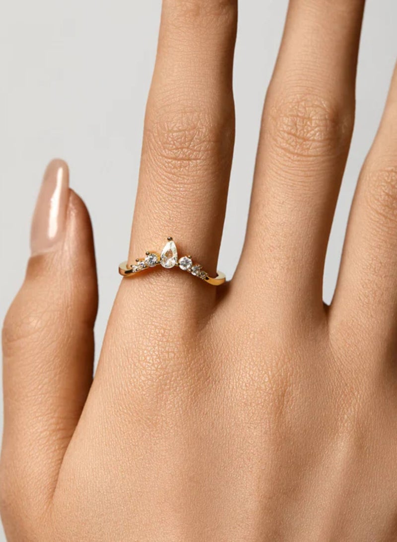 LAVEEN JEWELLERY V-Shaped Stacking Ring | Tarnish Free 18K Gold or Rhodium Plated Ring | 925 Sterling Silver with Round & Pear-Cut Cubic Zirconia, 18K Gold or Rhodium Plating, Stackable Design  - Image 2