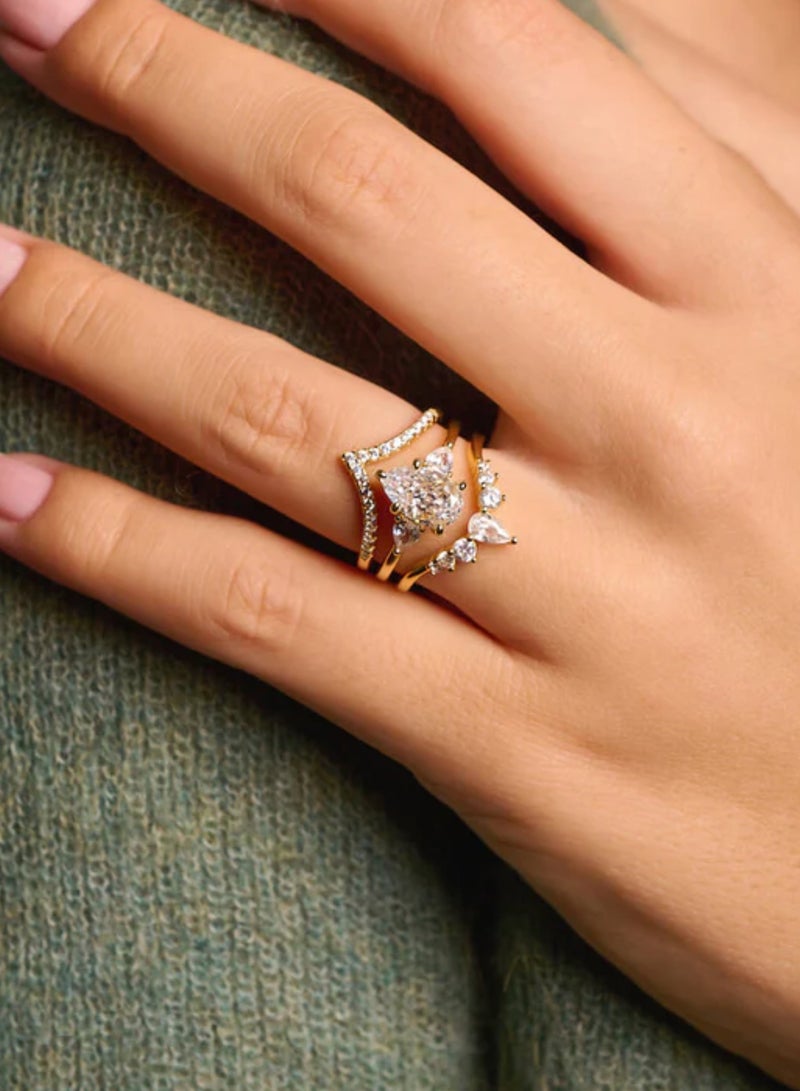 LAVEEN JEWELLERY V-Shaped Stacking Ring | Tarnish Free 18K Gold or Rhodium Plated Ring | 925 Sterling Silver with Round & Pear-Cut Cubic Zirconia, 18K Gold or Rhodium Plating, Stackable Design  - Image 3
