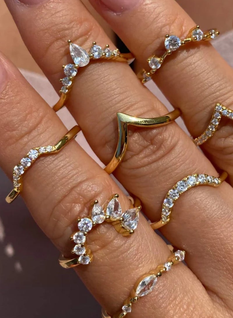 LAVEEN JEWELLERY V-Shaped Stacking Ring | Tarnish Free 18K Gold or Rhodium Plated Ring | 925 Sterling Silver with Round & Pear-Cut Cubic Zirconia, 18K Gold or Rhodium Plating, Stackable Design  - Image 4