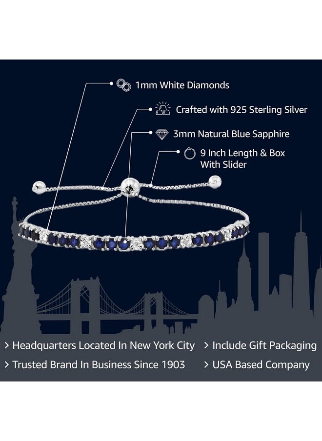 GEM STONE KING 925 Sterling Silver Blue Sapphire And White Diamond Tennis Bracelet Jewelry For Women (2.05 Cttw, Gemstone Birthstone, Fully Adjustable Up To 9 Inch)  - Image 2