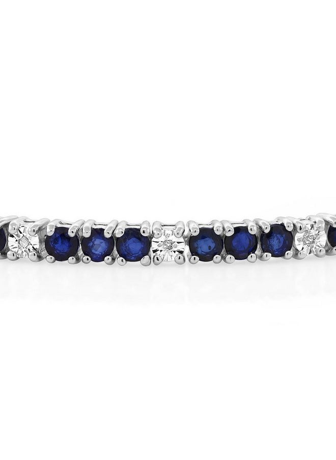 GEM STONE KING 925 Sterling Silver Blue Sapphire And White Diamond Tennis Bracelet Jewelry For Women (2.05 Cttw, Gemstone Birthstone, Fully Adjustable Up To 9 Inch)  - Image 4