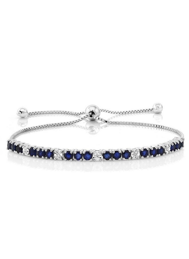 GEM STONE KING 925 Sterling Silver Blue Sapphire And White Diamond Tennis Bracelet Jewelry For Women (2.05 Cttw, Gemstone Birthstone, Fully Adjustable Up To 9 Inch)  - Image 1