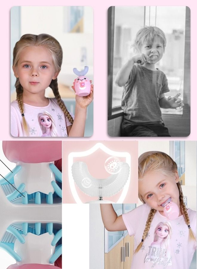 XiuWoo Suitable for 2-8 Years Old Children USB Rechargeable U-shaped Soft Silicone Cute Cartoon Electric Toothbrush 6-speed Mode Waterproof and Antibacterial with Two Brush Heads - Image 3