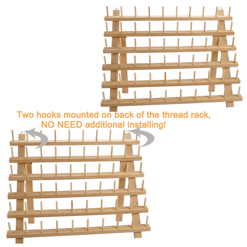 New brothread 2X60 Spools Wooden Thread Rack/Thread Holder Organizer with Hanging Hooks for Embroidery Quilting and Sewing Threads - Image 2