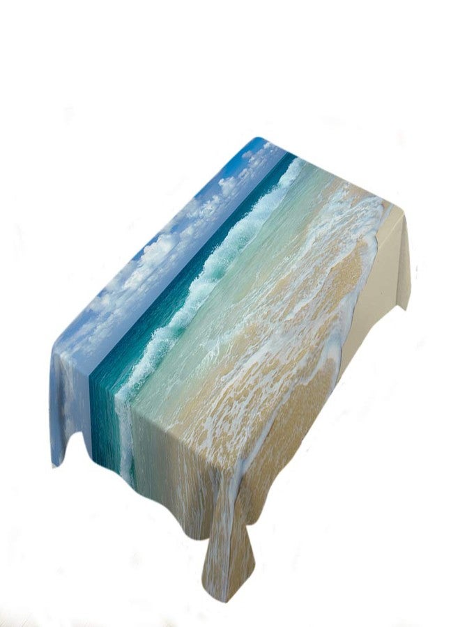 AOYEGO Seascape Table Cloths Rectangle Ocean Beach Clouds Coast Sky Nature Wave Sunny Nature Scenic Sea Splash Tablecloths Decoration 52X70 Inch Polyester for Outdoor Indoor Home Party Picnic - Image 1