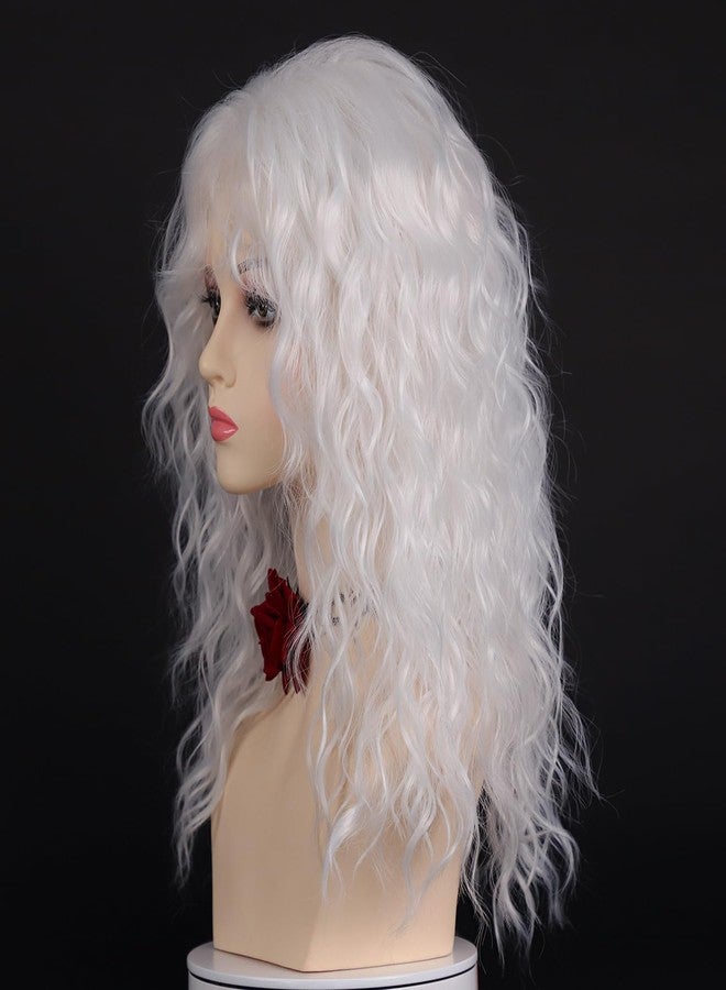 SEVENCOLORS Long White Curly Wigs with Bangs Natural Wavy Synthetic Wigs for Women Fluffy Hair Cosplay Party Costume Wig - Image 3