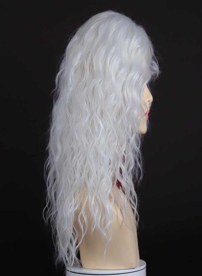 SEVENCOLORS Long White Curly Wigs with Bangs Natural Wavy Synthetic Wigs for Women Fluffy Hair Cosplay Party Costume Wig - Image 4
