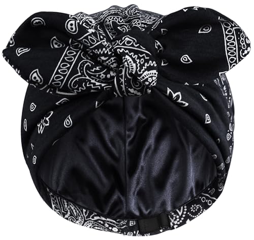 Ababalaya Satin Lined Beanies for Women Chemo Headwear Silky Lined Cotton Sleeping Cap (1, Black) - Image 1