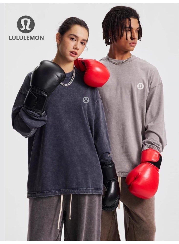 لولوليمون قميص Lululemon غسله ذو الأكمام الطويلة - Unisex Oversized Fit ، نسيج ناعم مضطرب ، شعار بسيط ، خيارات متعددة الألوان ، الرياضة والتصميم العادي اليومي - Image 2