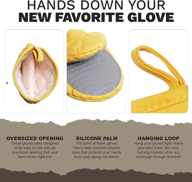 Kisx Oven Mitts Heat Resistant - Yellow Mini Silicone Gloves & Pot Holders Set for Kitchen - Image 3