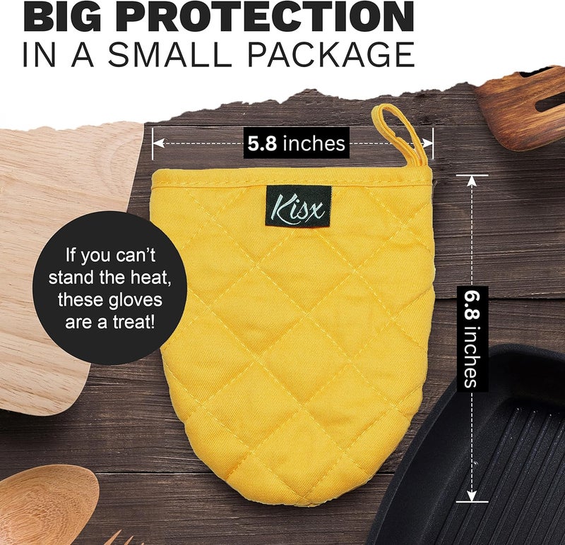 Kisx Oven Mitts Heat Resistant - Yellow Mini Silicone Gloves & Pot Holders Set for Kitchen - Image 2