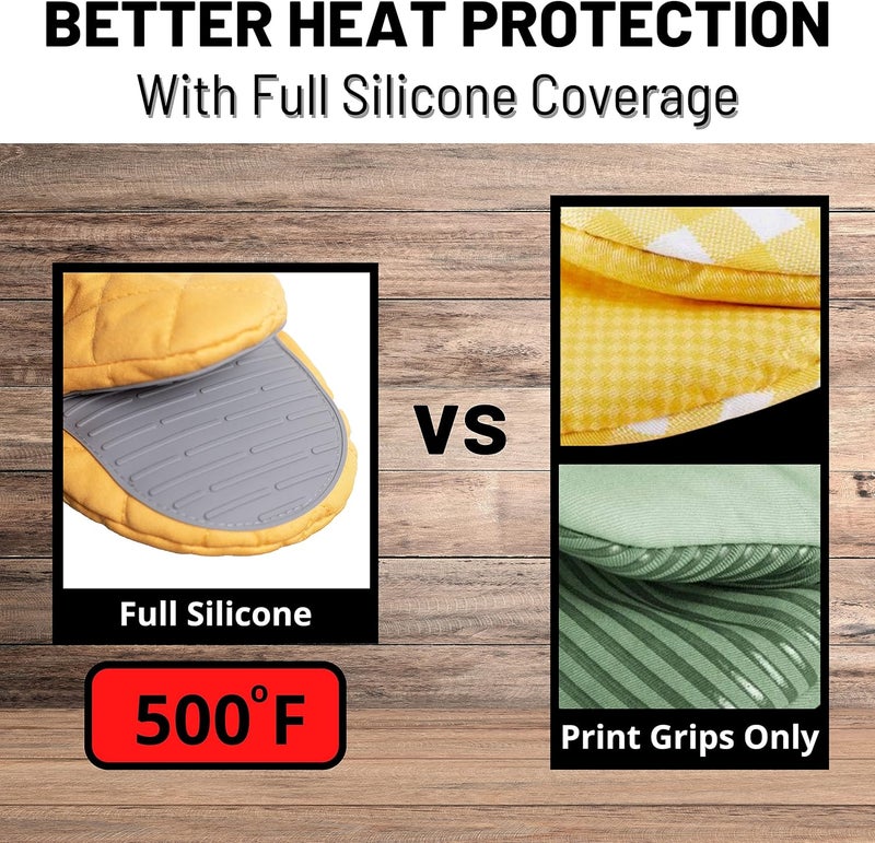 Kisx Oven Mitts Heat Resistant - Yellow Mini Silicone Gloves & Pot Holders Set for Kitchen - Image 4