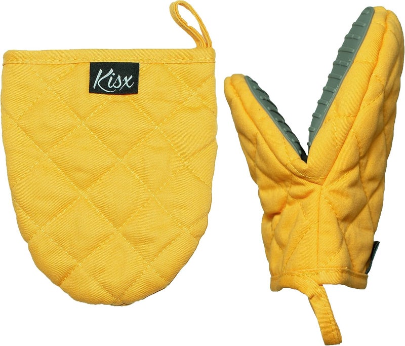 Kisx Oven Mitts Heat Resistant - Yellow Mini Silicone Gloves & Pot Holders Set for Kitchen - Image 1