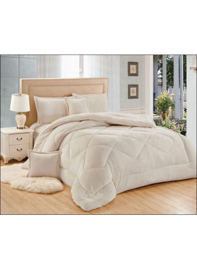 6-Piece Winter Fur Comforter Set microfiber Cream