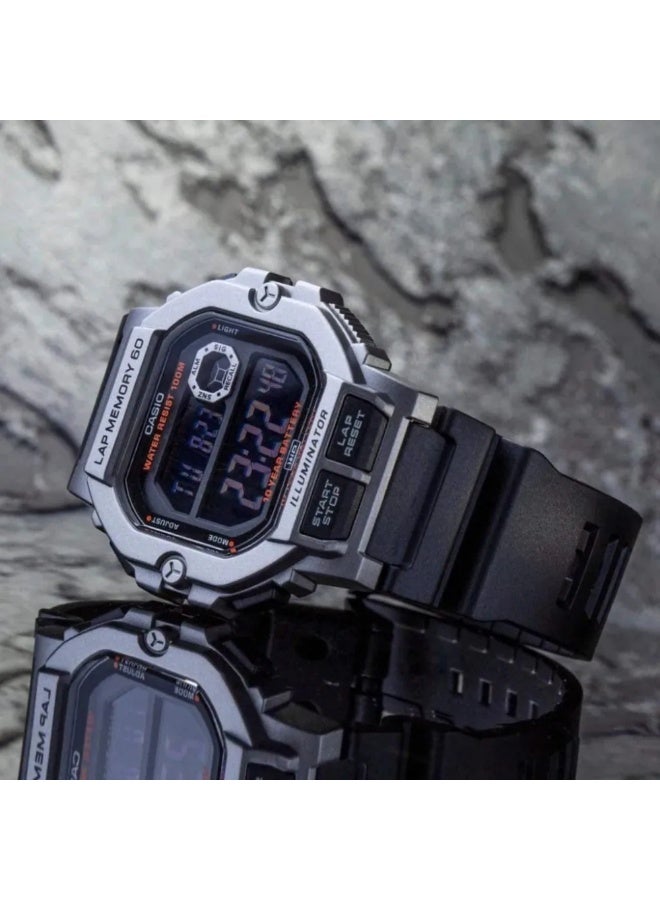 Casio WS-1400H-1BVDF Men’s Digital Sport Watch – Black & Silver Case, Black Resin Strap, 60-Lap Memory, 100m Water Resistant, 10-Year Battery - Image 4