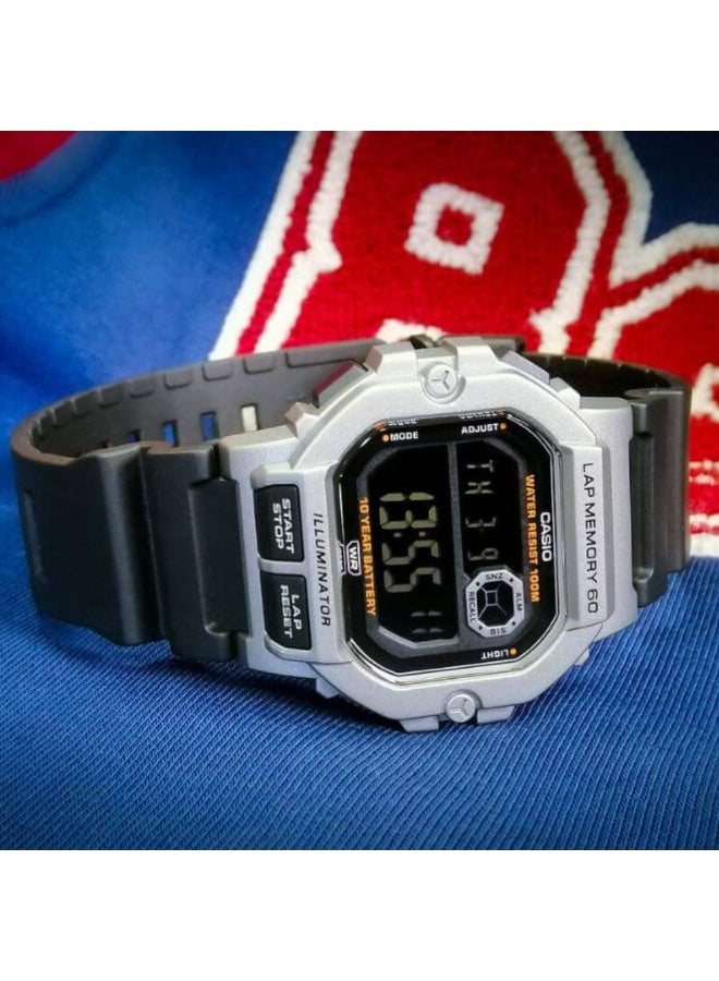 Casio WS-1400H-1BVDF Men’s Digital Sport Watch – Black & Silver Case, Black Resin Strap, 60-Lap Memory, 100m Water Resistant, 10-Year Battery - Image 2