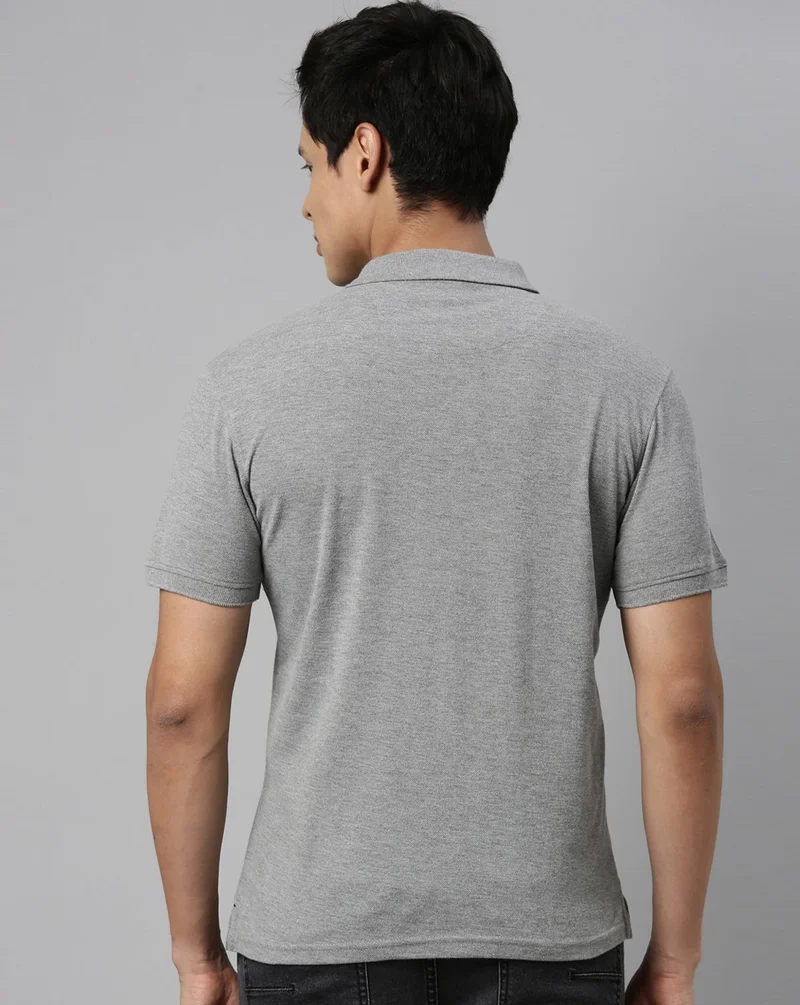 Joven Men Grey Solid Polo Collar Pure Cotton T-Shirt