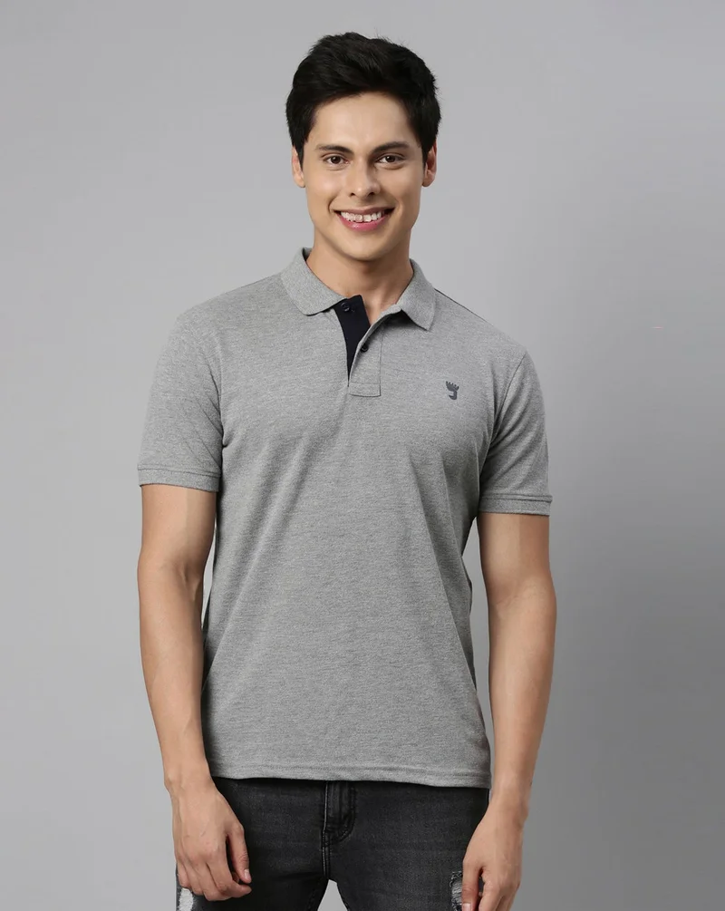 جوفن تيشيرت بولو قطن خالص رجالي رمادي سادة