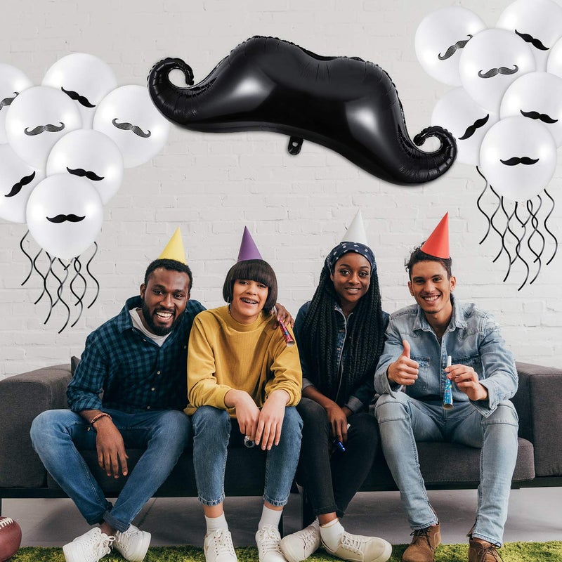 Gejoy 38 Pcs Mustache Balloons Black Mustache Latex Balloons Party Decorations Large Beard Foil Decorfor Birthday Graduation Little Man Themed Party Fathers Day Decoration Supplies - Image 2