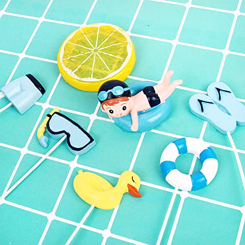 Simple polymer 11 Pcs Swimming Pool Cake Decoration - Hawaiian Beach Chair Umbrella Cake Toppers for Summer Birthday Party Supplies, Blue - Image 2