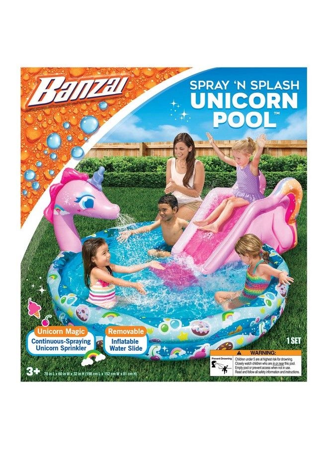 Spray Splash Unicorn Pool Length: 78 In Width: 60 In Height: 32 In Inflatable Outdoor Backyard Water Slide Splash Toy