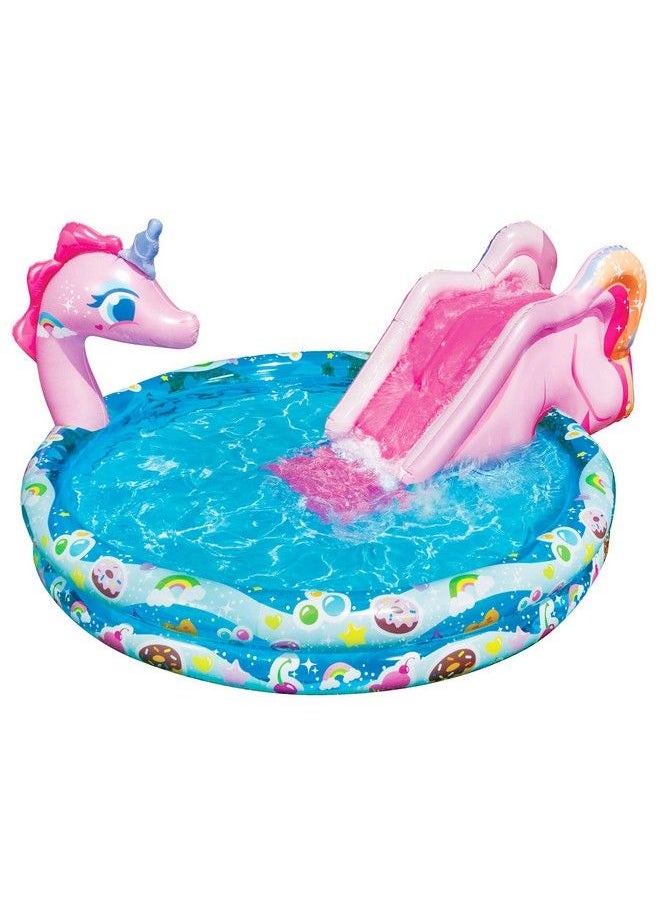 Spray Splash Unicorn Pool Length: 78 In Width: 60 In Height: 32 In Inflatable Outdoor Backyard Water Slide Splash Toy