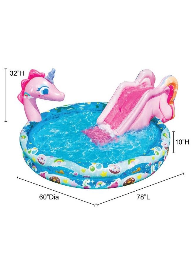 Spray Splash Unicorn Pool Length: 78 In Width: 60 In Height: 32 In Inflatable Outdoor Backyard Water Slide Splash Toy