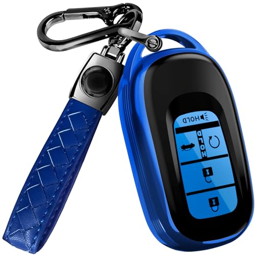 Lucrum Compatible with Honda Key Fob Cover & Leather Keychain - TPU Keyfob Case for Accord Civic CR-V HR-V Pilot Ridgeline, For 5 Button Remote (2022-2026) - Blue and Black - Image 1