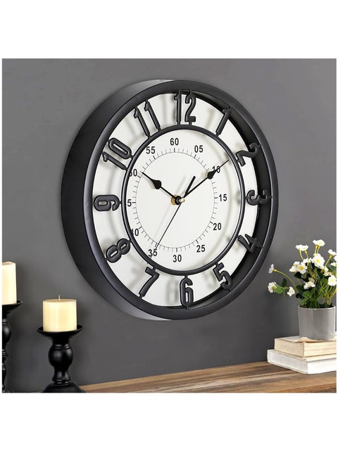 Wall Clock,31 CM Quiet and No Ticking Clock,Easy to Read,Suitable for Home,Office,Classroom,School,Battery Powered Round Wall Clock,Energy Saving,Retro Numerals Style (Black)