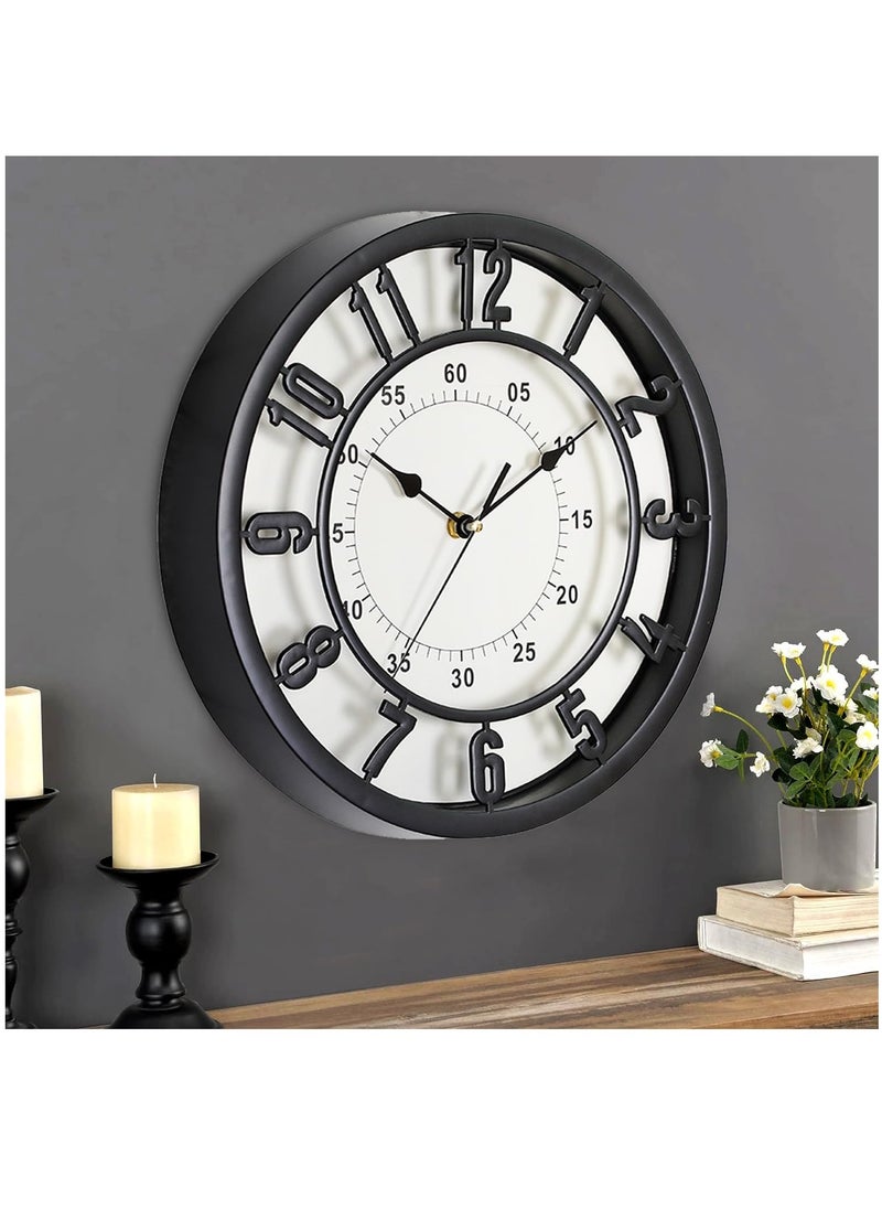 Hihonor - Wall Clock,31 CM Quiet and No Ticking Clock,Easy to Read,Suitable for Home,Office,Classroom,School,Battery Powered Round Wall Clock,Energy Saving,Retro Numerals Style (Black) - Image 1