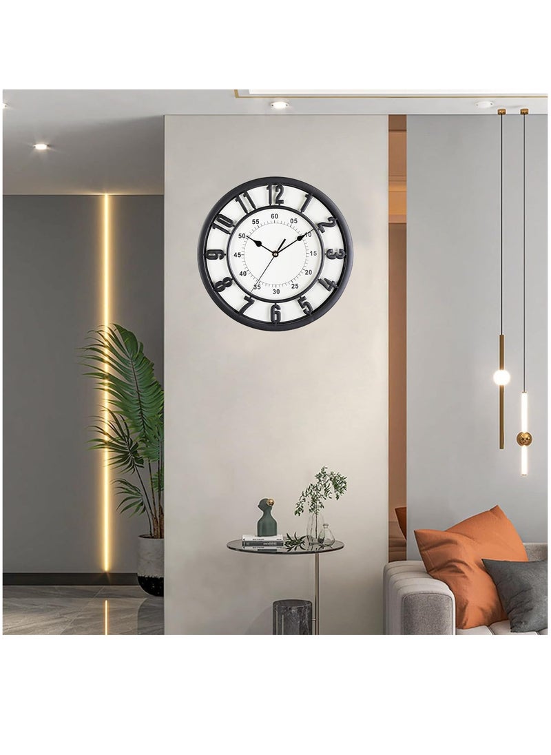 Hihonor - Wall Clock,31 CM Quiet and No Ticking Clock,Easy to Read,Suitable for Home,Office,Classroom,School,Battery Powered Round Wall Clock,Energy Saving,Retro Numerals Style (Black) - Image 1