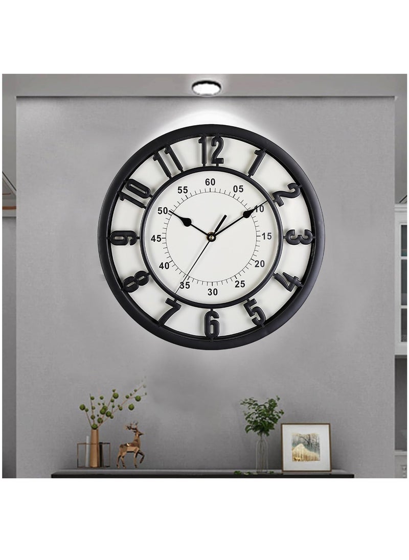 Hihonor - Wall Clock,31 CM Quiet and No Ticking Clock,Easy to Read,Suitable for Home,Office,Classroom,School,Battery Powered Round Wall Clock,Energy Saving,Retro Numerals Style (Black) - Image 1