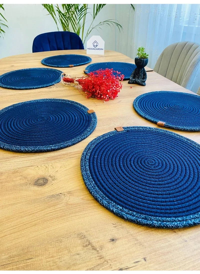 BDZ Deri BDZ Leather Wicker Jute Presentation Plate Mat American Service 6 Pieces
