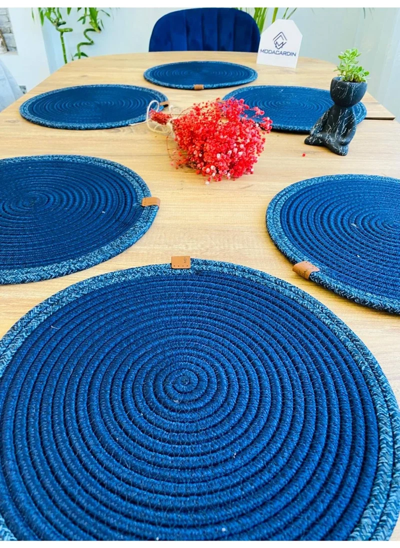 BDZ Deri BDZ Leather Wicker Jute Presentation Plate Mat American Service 6 Pieces