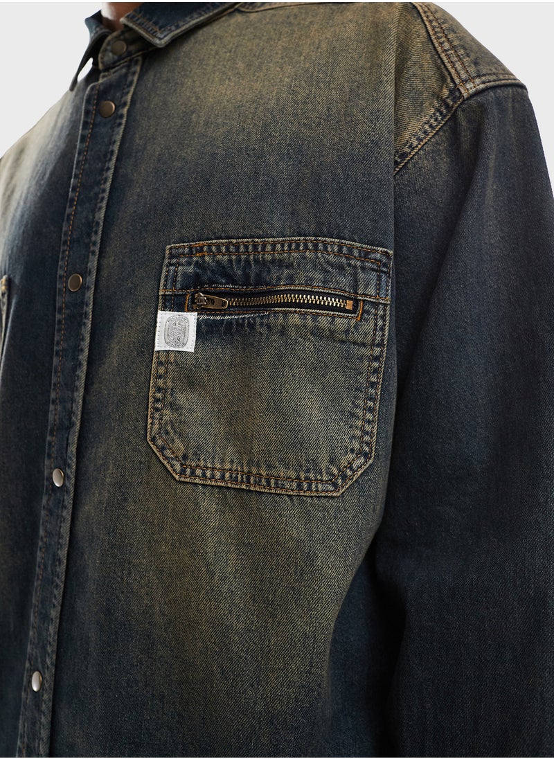 Reclaimed Vintage Unisex Western Denim Shirt  - Image 3