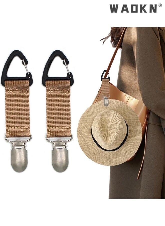 WAOKN 2 Pack Elastic Hat Clip for Travel,Hat Holder,Hands Free Bag Accessory for Women,Outdoor Travel Accessory,Travel Hat Clip for Sunhat ,Luggage ,Bag,Backpack ,Purse ,Fabric non elastic hat clip , Khaki. - Image 1