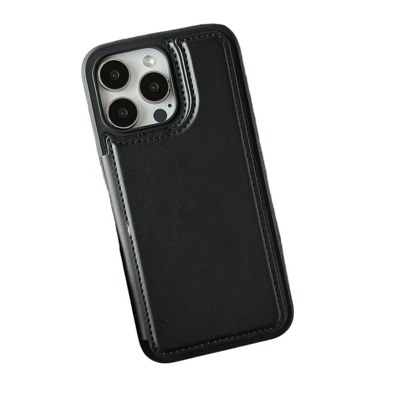 غطاء واقي بPU لـ iPhone 16 / 16 Plus / 16 Pro / 16 Pro Max مع حماية من السقوط وحامل قائم مع مقاوم للصدمات مع حامل بطاقات مع مغناطيس قوي باللون أسود مغناطيسي بوظيفة حامل - Image 1