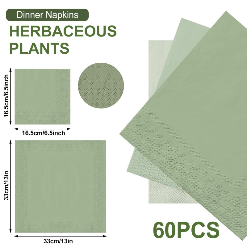 Whaline Sage Green Napkins 3 Colors Dinner Napkins Gradient Green Disposable Paper Napkins Luncheon Napkins for Party Supplies Table Decorations  60Pcs - Image 2
