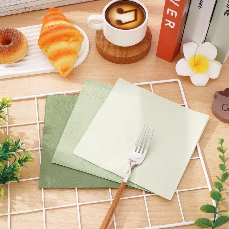 Whaline Sage Green Napkins 3 Colors Dinner Napkins Gradient Green Disposable Paper Napkins Luncheon Napkins for Party Supplies Table Decorations  60Pcs - Image 5