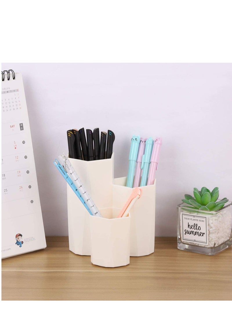 SYOSI Makeup Brush Organiser Holder Trio for Storing Cosmetic Cosmetics Storage Brushes Cup on Vanity Desk Lipstick Bathroom Countertops and More (Beige)  - Image 3